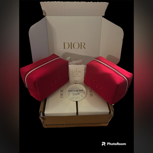 Dior red cosmetic cases x 2 with 2 boxes and large box! NWT! - Picture 1 of 6